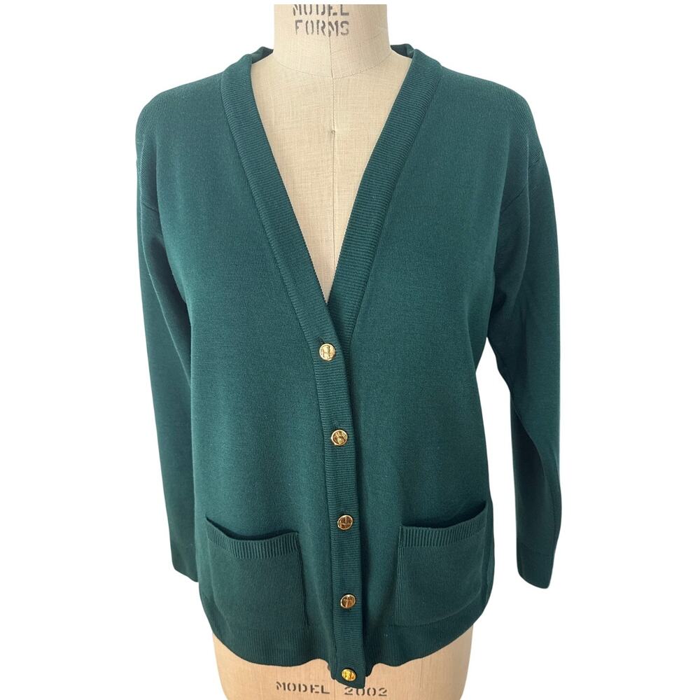 James Pringle Weavers of Inverness Green Lambswool Cardigan Sweater Size Medium